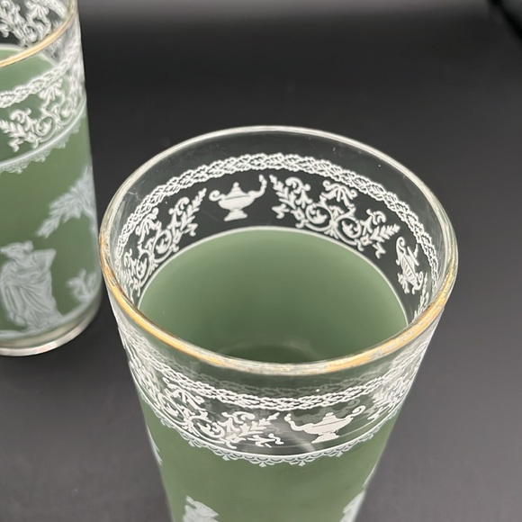 3 Vintage Wedgewood Jasperware Hellenic Jeanette Green Greek Glasses - Picture 6 of 8